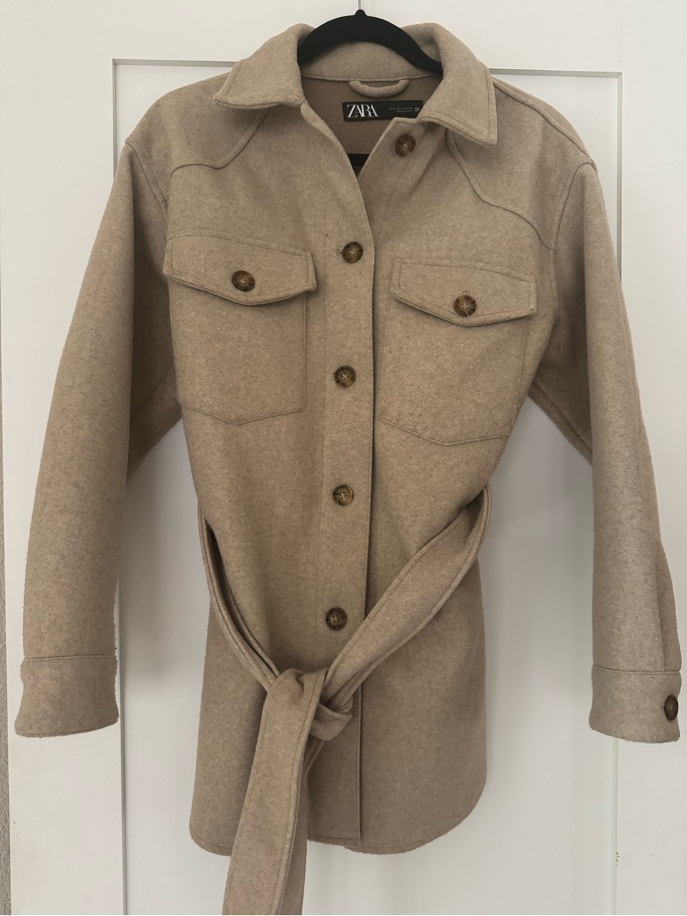 ZARA Beige Belted Trench Coat Shirt Jacket